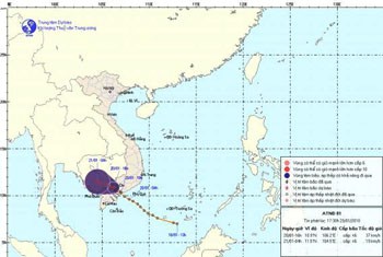 The low pressure system which made landfall over south-central Vietnam January 20 killing three people and sinking dozens of boats (Photo: national weather bureau)